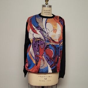 St. Croix Art Sweater Colorful Abstract 2009 Cotton Silk